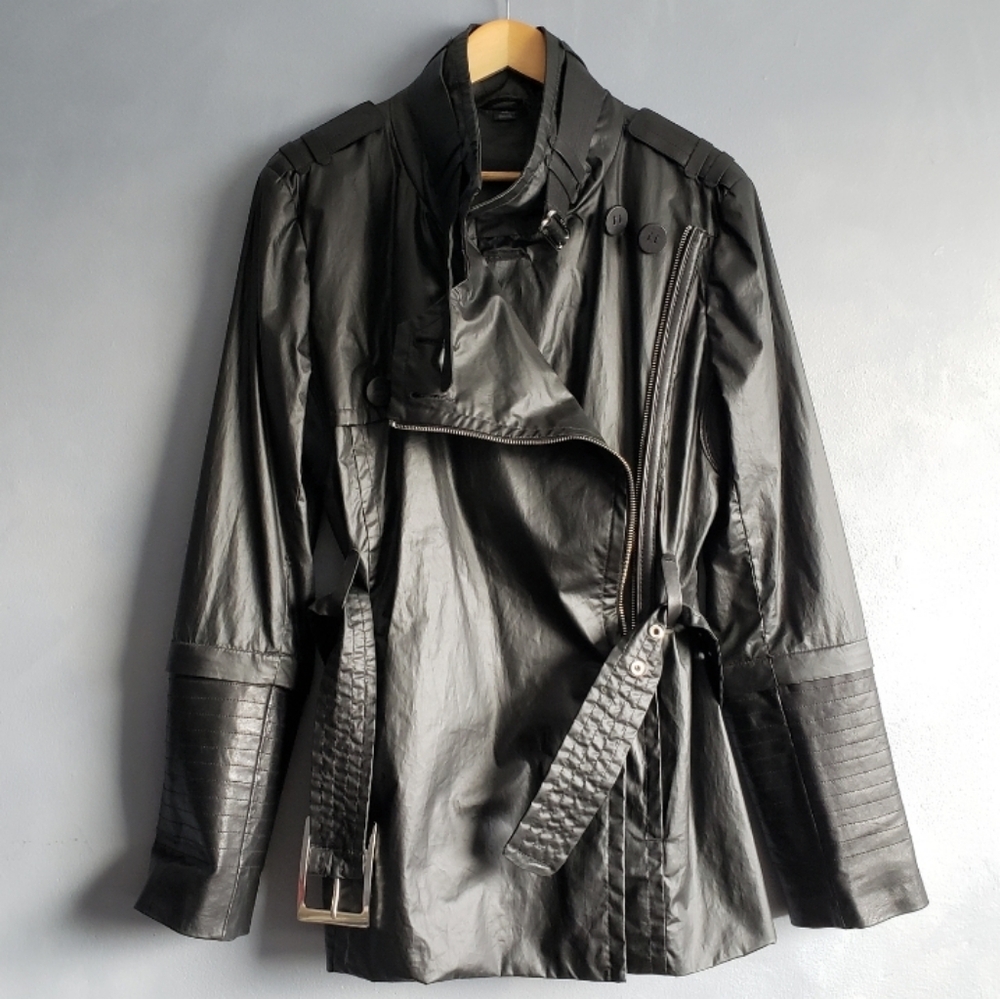 RUDSAK BLACK CANVAS WAXED COTTON LEATHER TRIM JACKET LARGE, NEW